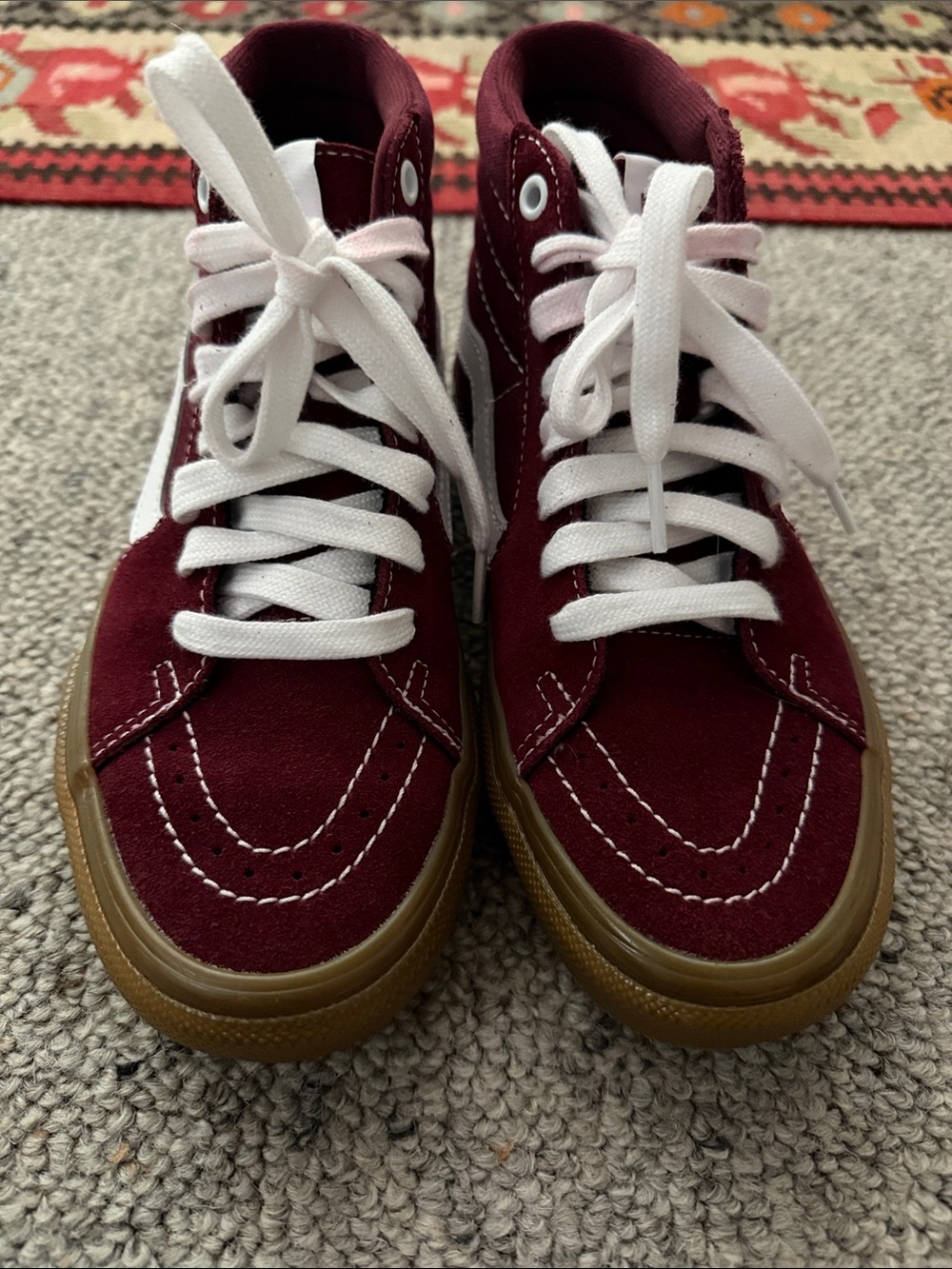 [VANS] Burgundy SK8 High-Top Gum Soled Suede Sneakers with White Stripe - Picture 4 of 7